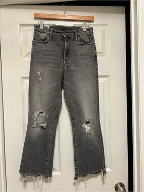 MOTHER Grey Hustler Crop Step Chew Jeans